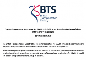 BTS statement about COVID vaccines and people who have had transplants